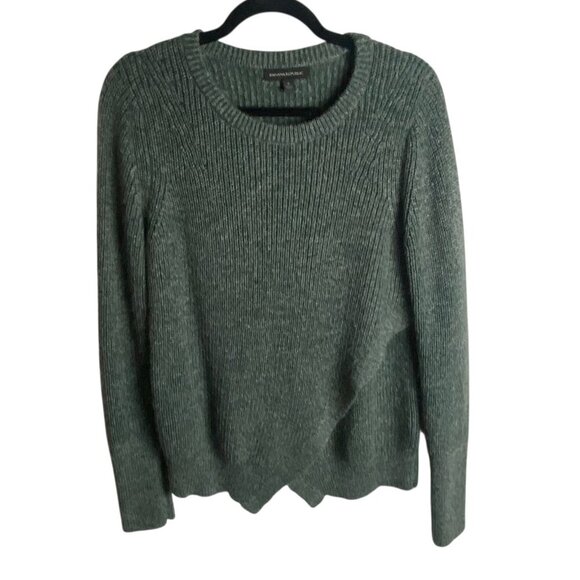 Banana Republic Size Small Green Wool Blend Ribbed Sweater Soft Asymmetrical Hem - Picture 1 of 7